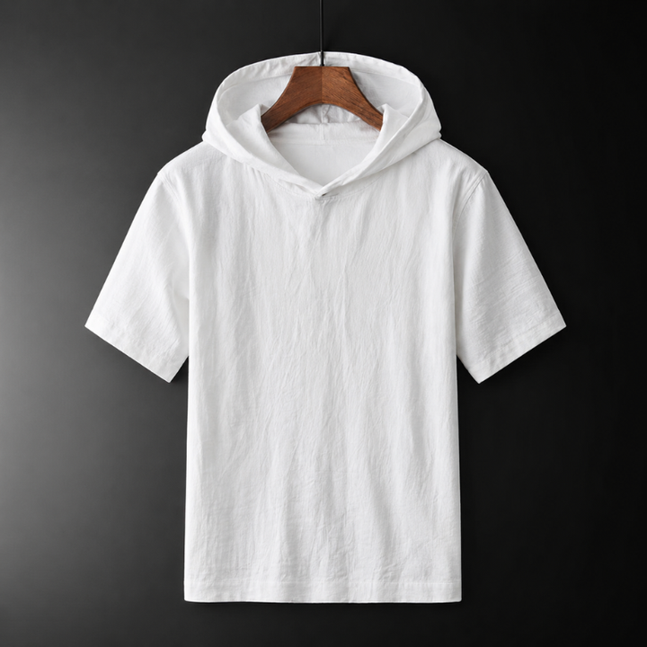 Men's short-sleeve pullover hoodie in a relaxed fit. Essential casual hooded top for summer comfort.