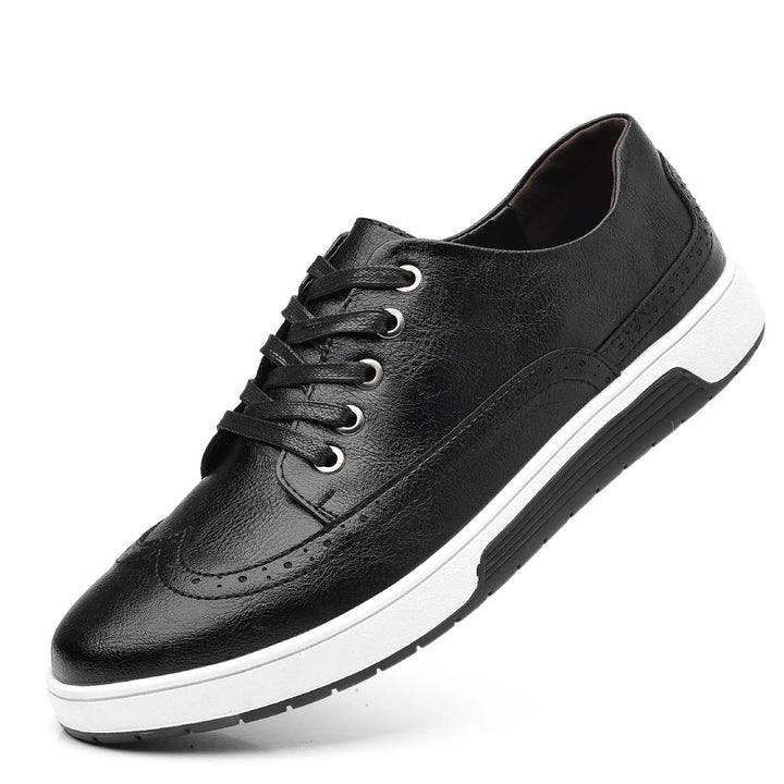Unique men's hybrid footwear: comfortable sneaker with classic brogue dress shoe details.