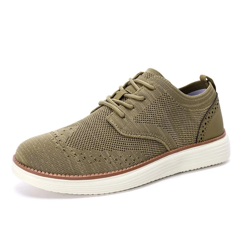 Men's formal casual footwear, elegant wingtip dress sneakers with superior comfort.