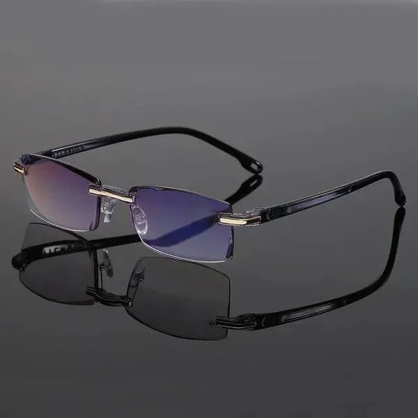 Men's indestructible multifocal reading glasses, offering clear vision & robust durability. BOGO free.