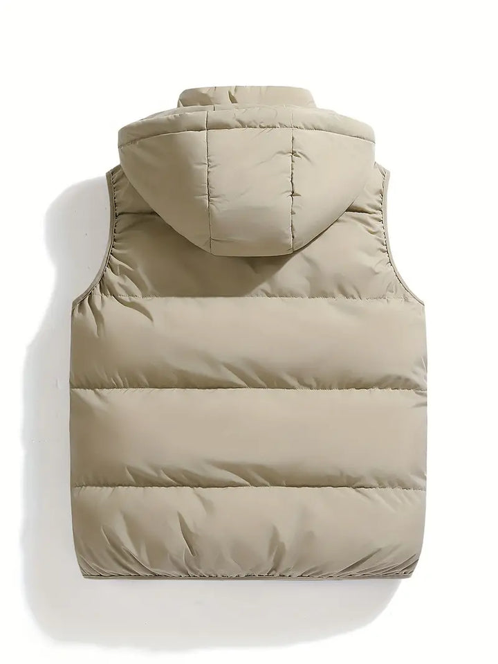 Insulated men's vest with hood, lightweight and perfect for everyday casual wear and outdoor adventures.