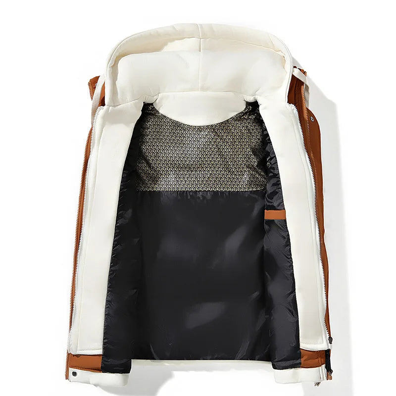 Modern men's hooded zip-up vest, a warm & stylish sleeveless jacket. Great for fall & winter layering.