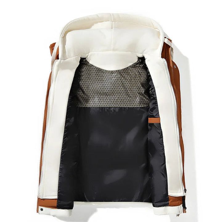 Modern men's hooded zip-up vest, a warm & stylish sleeveless jacket. Great for fall & winter layering.