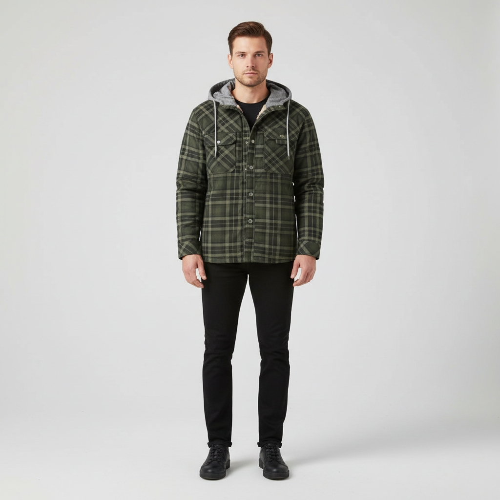 Durable men's insulated jacket, Marco, with a stylish checkered print, ideal for outdoor adventures