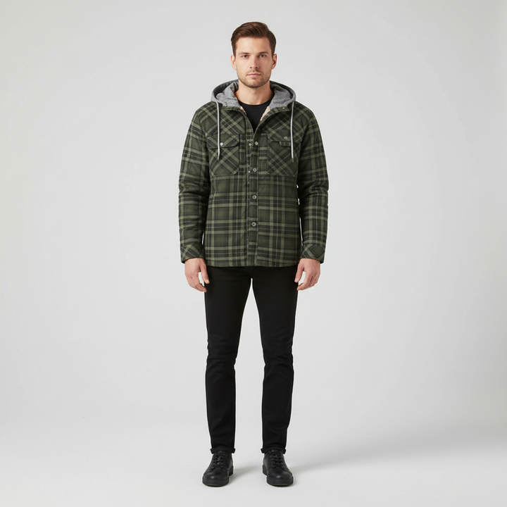 Durable men's insulated jacket, Marco, with a stylish checkered print, ideal for outdoor adventures