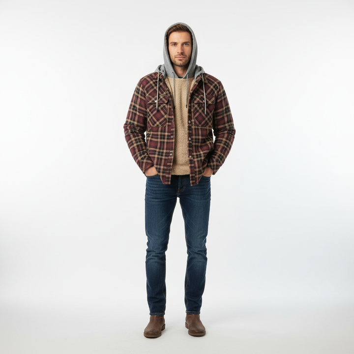 Warm Marco men's outdoor jacket, insulated and water repellent, in a timeless checkered style