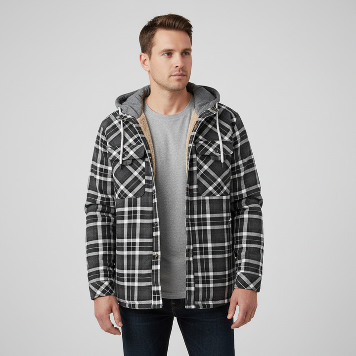 Men's insulated winter coat by Marco, checkered, offering durability and comfort for outdoor wear