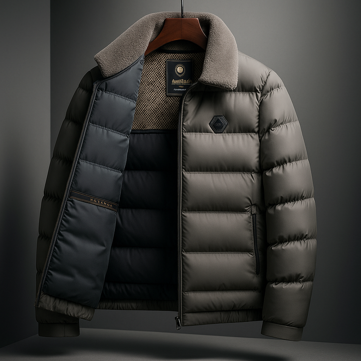 Cozy men's insulated puffer jacket, designed for ultimate warmth in extreme cold. Stylish outerwear for winter fashion.