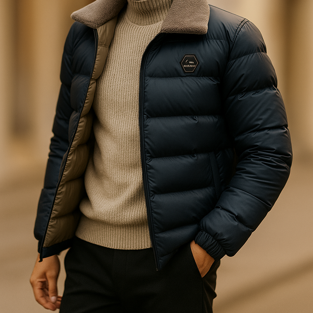 Versatile men's insulated puffer jacket for extreme cold. A warm, stylish outerwear piece for both urban & outdoor wear.