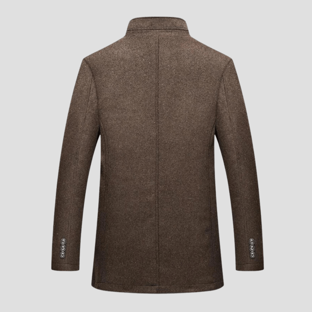 Stylish men's camel insulated stand collar jacket, a perfect choice for winter outerwear.