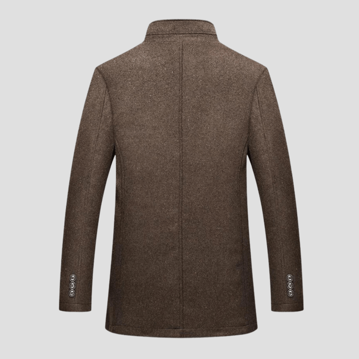 Stylish men's camel insulated stand collar jacket, a perfect choice for winter outerwear.