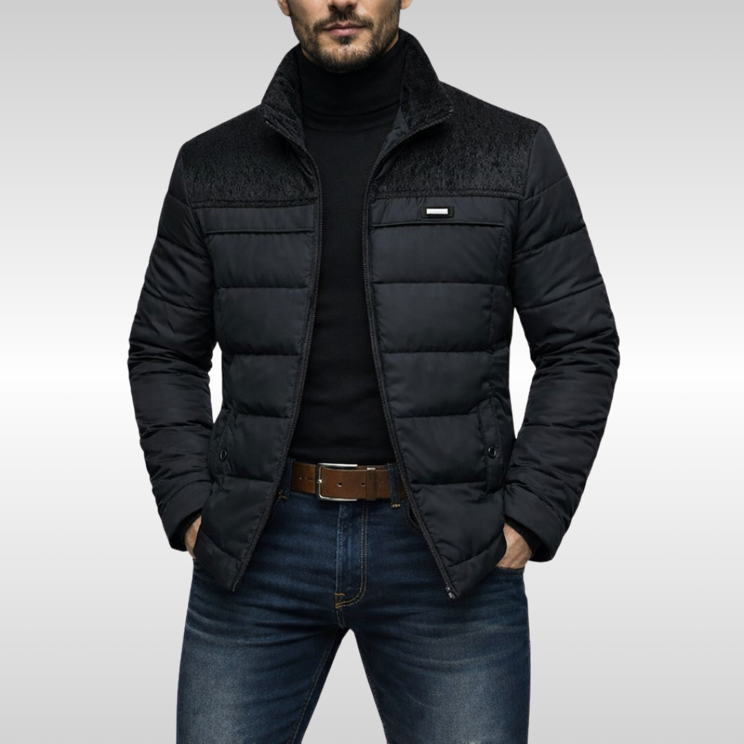 Warm Men's Quilted Insulated Jacket for winter. Stylish tech outerwear, perfect for cold weather & daily fashion.