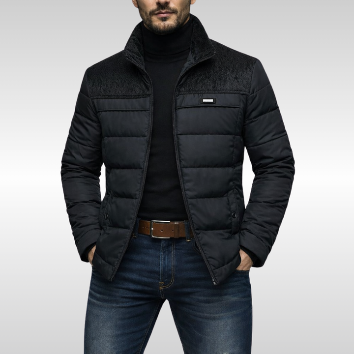 Warm Men's Quilted Insulated Jacket for winter. Stylish tech outerwear, perfect for cold weather & daily fashion.