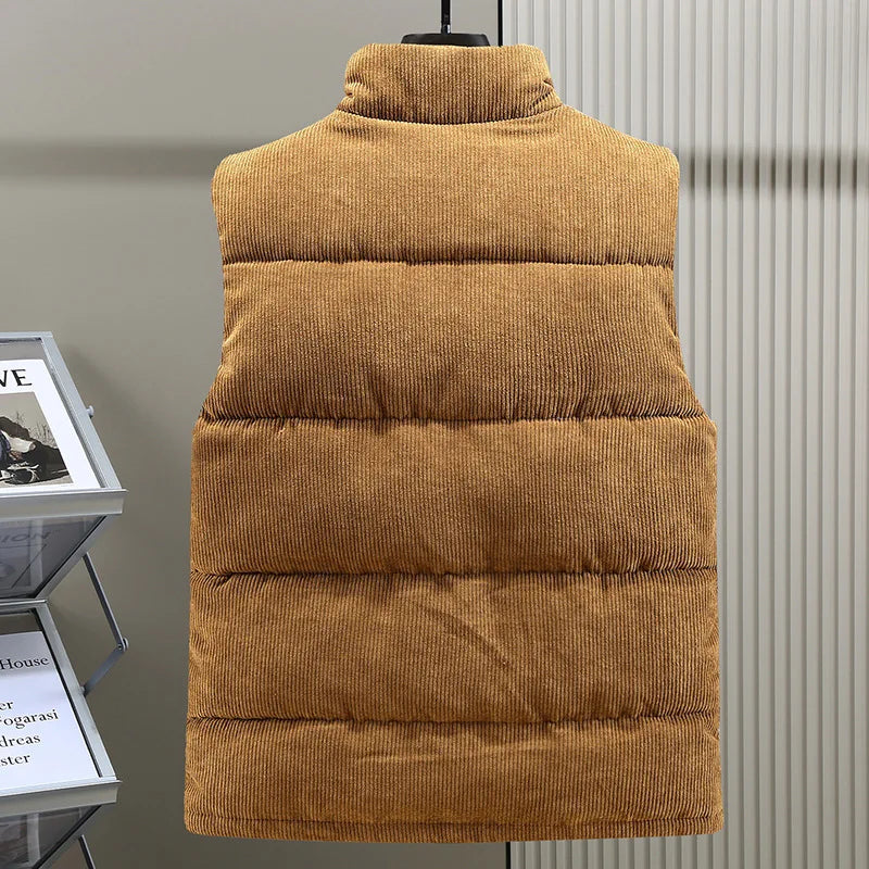 Stylish men's warm vest. Insulated sleeveless jacket designed for comfortable layering and sleek winter outerwear.
