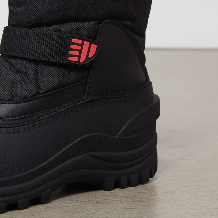 Pair of black men's winter boots, Nico, featuring insulation and waterproof protection, slip resistant