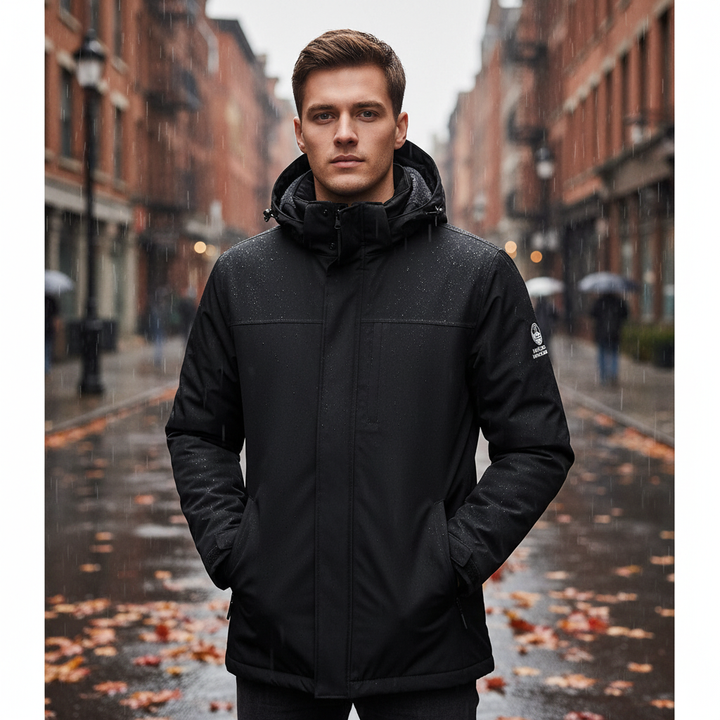 Men's insulated weatherproof parka jacket with detachable hood, regular fit, ideal for autumn