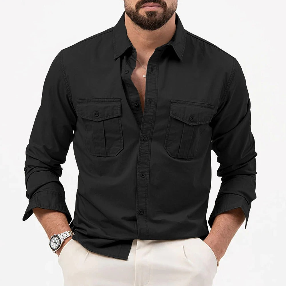 Front view: Men's Ironclad tailored fit long-sleeve performance shirt, professional workwear & casual comfort.