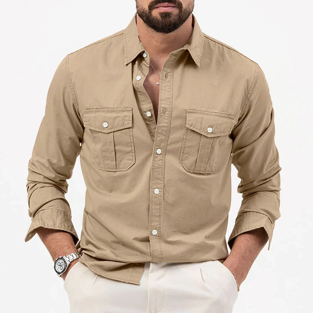 Tailored fit men's long-sleeve button-up shirt, perfect for professional settings, workwear, or smart casual fashion.