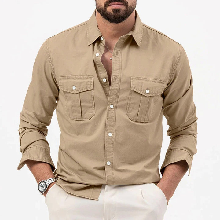Tailored fit men's long-sleeve button-up shirt, perfect for professional settings, workwear, or smart casual fashion.