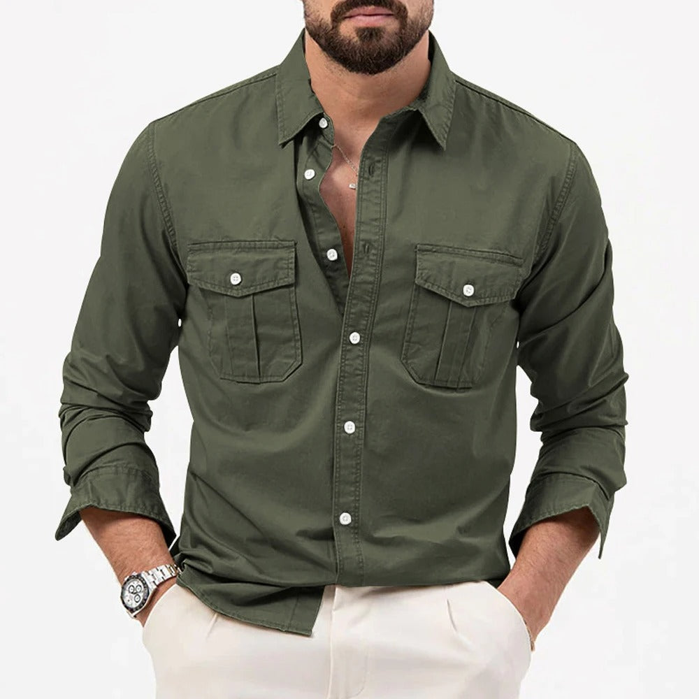 Versatile men's casual button-up, long sleeve, tailored fit. Ideal for smart casual fashion & everyday comfort.