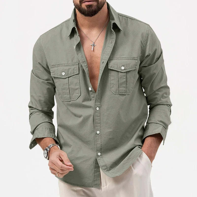 Stylish men's fashion long-sleeve shirt, versatile for professional workwear or smart casual outfits, easy care.