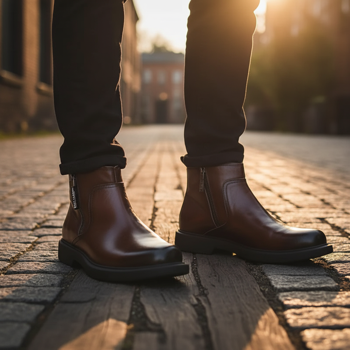 Elegant black men's dress boots; Ironwood classic design. Ideal formal & casual ankle footwear.