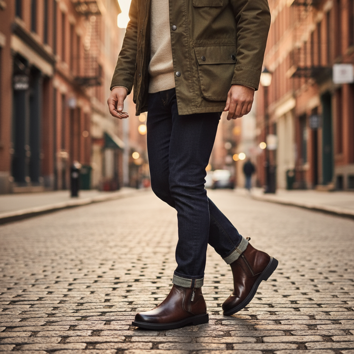 Men's dark brown formal ankle boots. Ironwood Classic side-zip design, high-quality footwear.