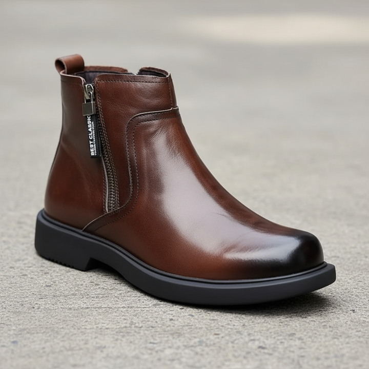 Classic men's dark brown dress boots, Ironwood design. Side-zip ankle boots for all occasions.