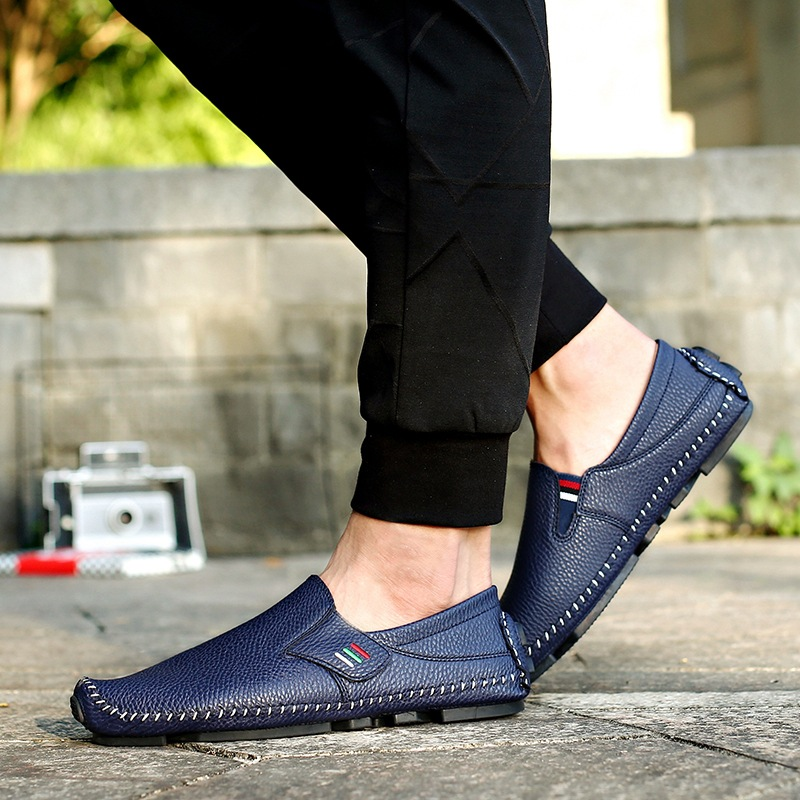 Stylish men's Italian leather slip-on loafers, perfect for summer casual or dressy spring fashion.