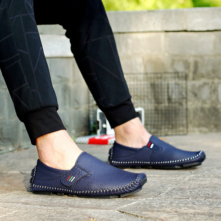 Comfortable men's slip-on loafers, ideal walking shoes for travel, offering all-day comfort.