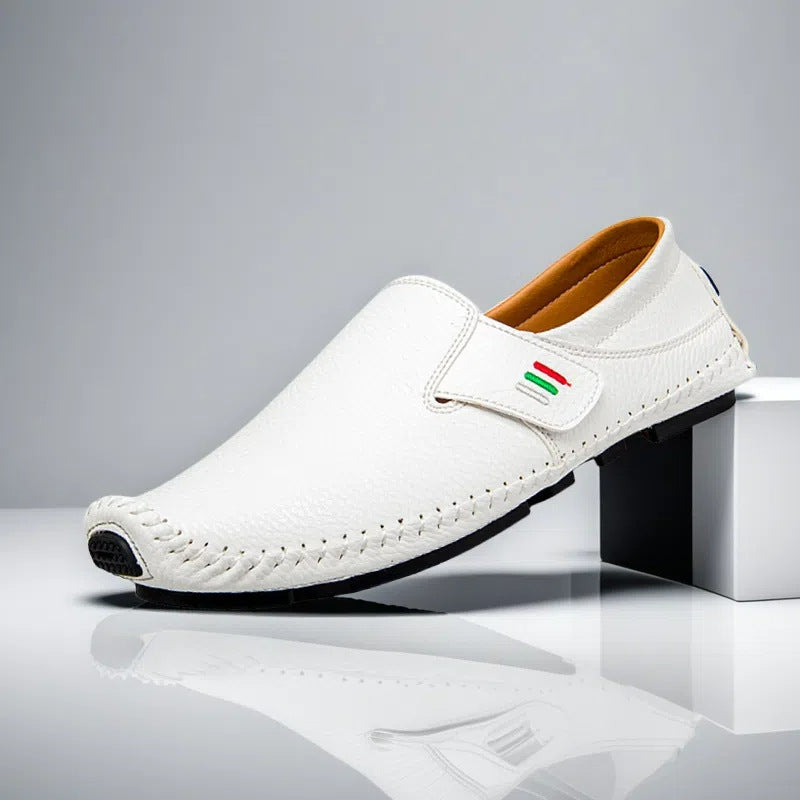 Detailed view of men's premium Italian-inspired slip-on loafers, showcasing quality & comfort design.