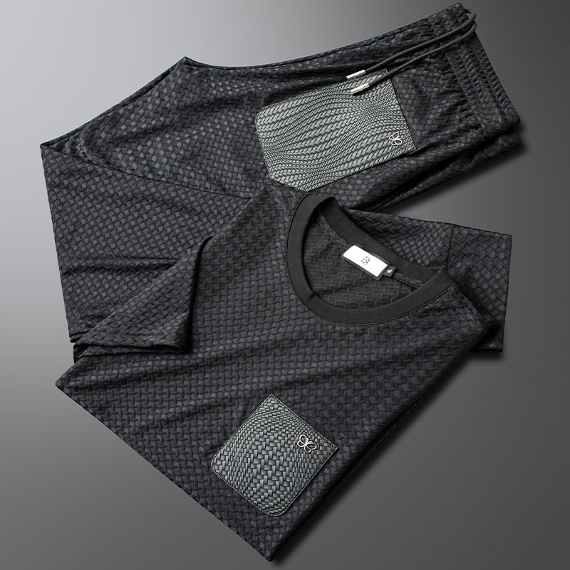Comfortable men's matching jacquard set, perfect for casual home wear.