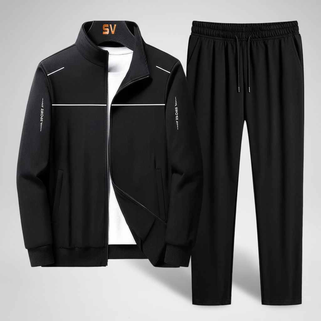 Closeup of men's Jaimy tracksuit top, showcasing sportswear fabric and design