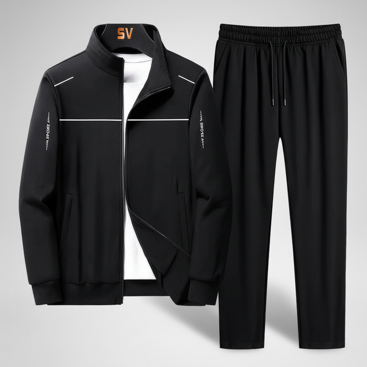 Closeup of men's Jaimy tracksuit top, showcasing sportswear fabric and design