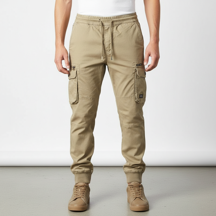 Display of men's autumn winter cargo pants, a key piece for men's casual fashion