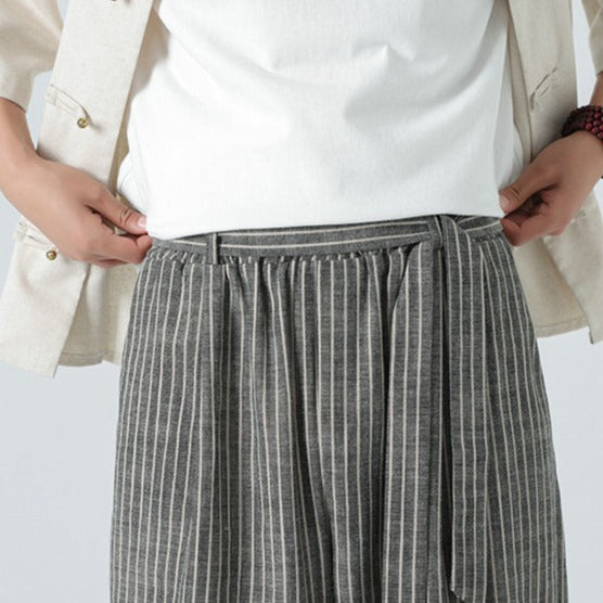 Men's casual side stripe pants. Japanese streetwear, comfort loose fit trousers for stylish urban exploration.