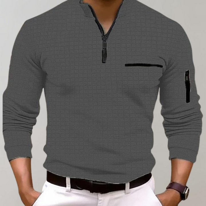 Versatile men's long sleeve polo shirt, Jasper Classic Fit, perfect for casual outings or smart-casual occasions.