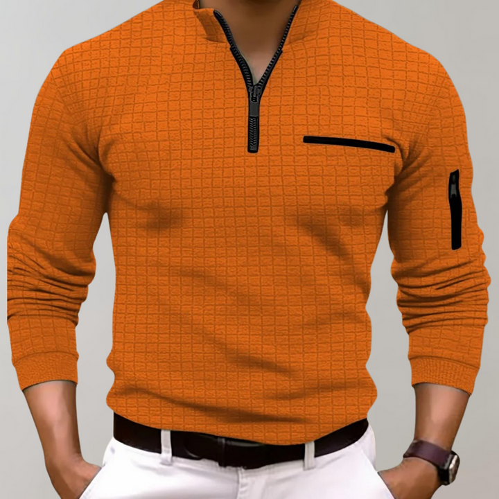 Comfortable men's long sleeve polo shirt, Jasper classic fit, a stylish cotton top for modern men's apparel.