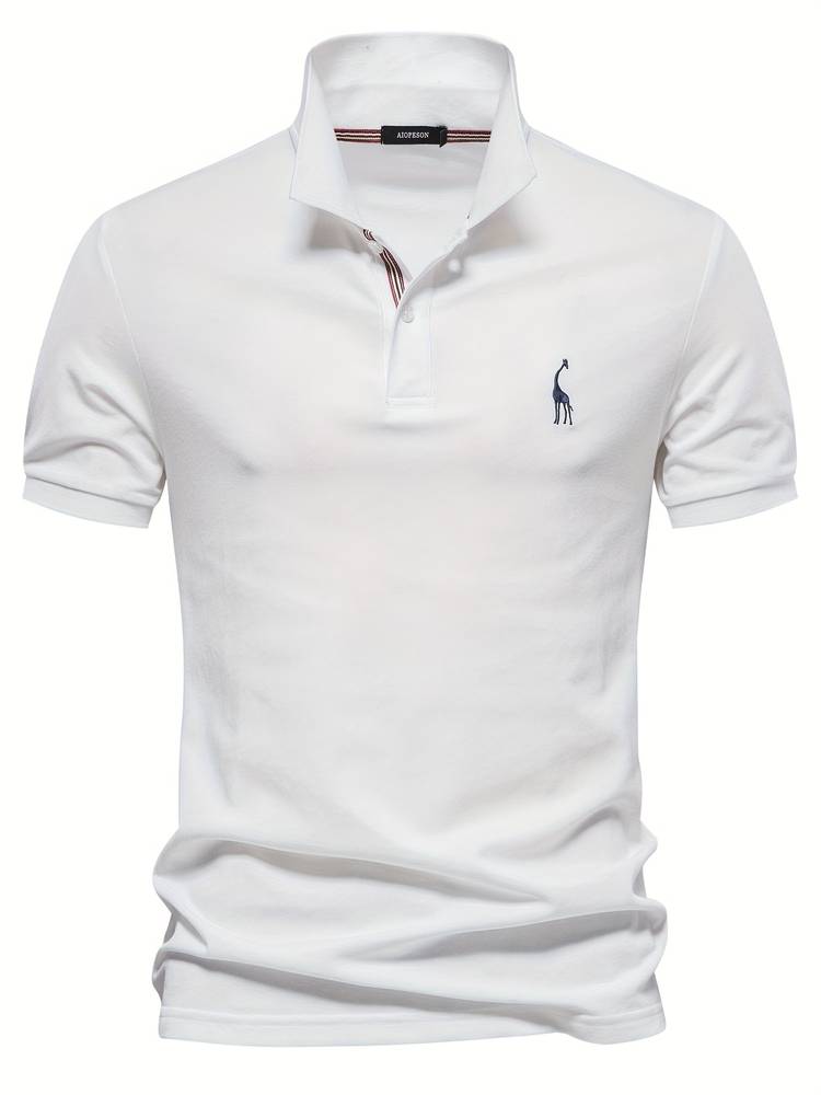 Man wearing a refined Jasper polo shirt, ideal for stylish everyday casual outfits & summer comfort.
