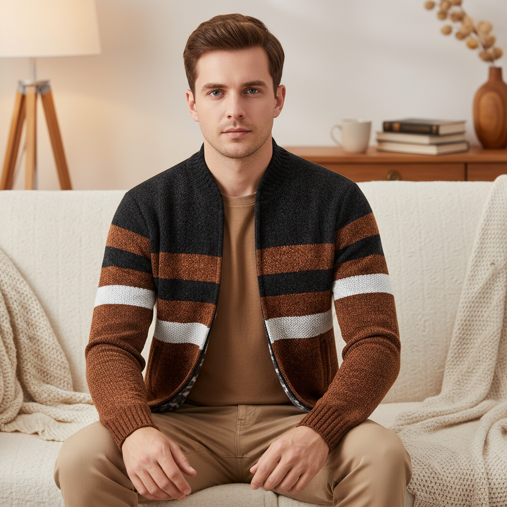 Men's Jimmy sporty striped knitted sweater with zipper, perfect for autumn casual wear