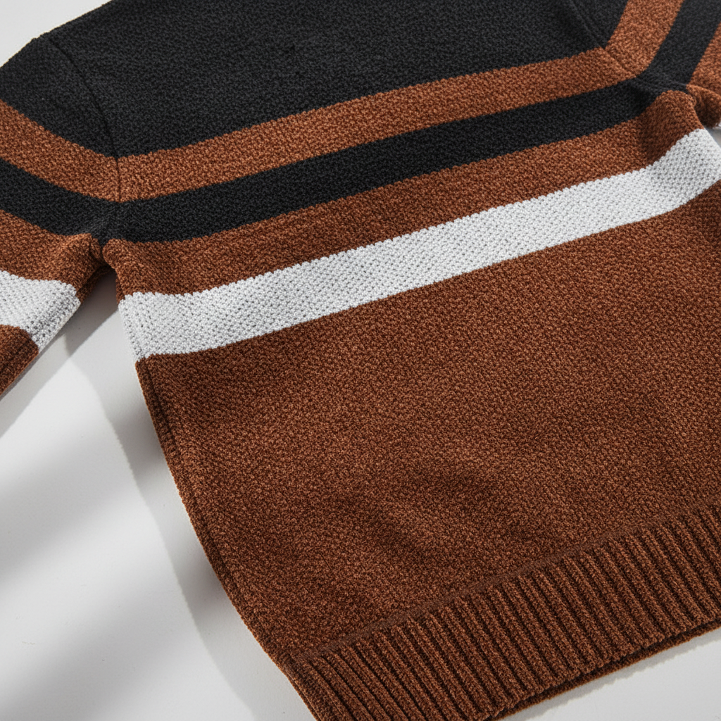 Striped men's sweater, Jimmy, with a practical zipper closure, ideal for winter menswear
