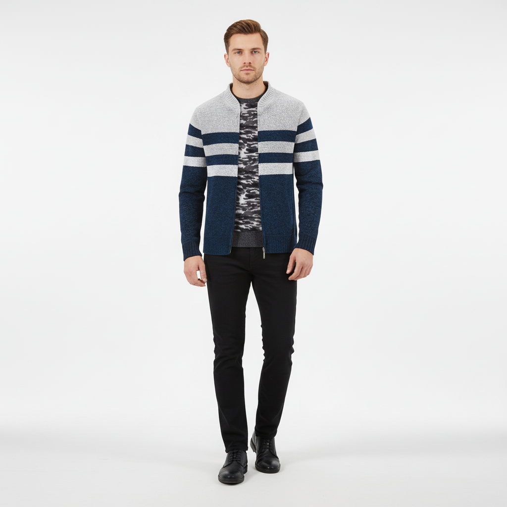 Autumn/winter menswear: Jimmy sporty striped knitted sweater with a stylish zipper