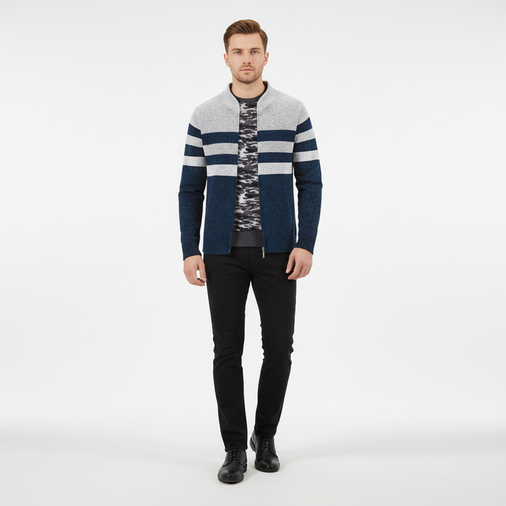 Autumn/winter menswear: Jimmy sporty striped knitted sweater with a stylish zipper