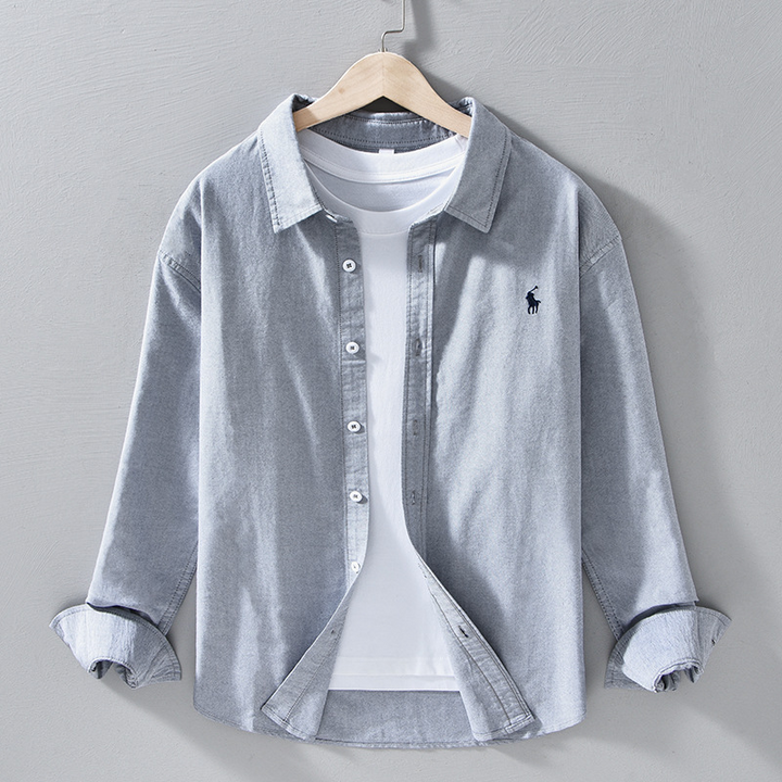 Men's Julian long-sleeve button-front shirt featuring a stylish striped placket. Classic tailored fit.