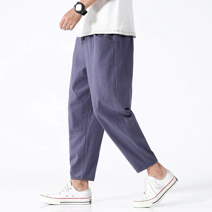 Men's Katachi tapered cropped pants, modern fit, adjustable waist, perfect for casual everyday wear.