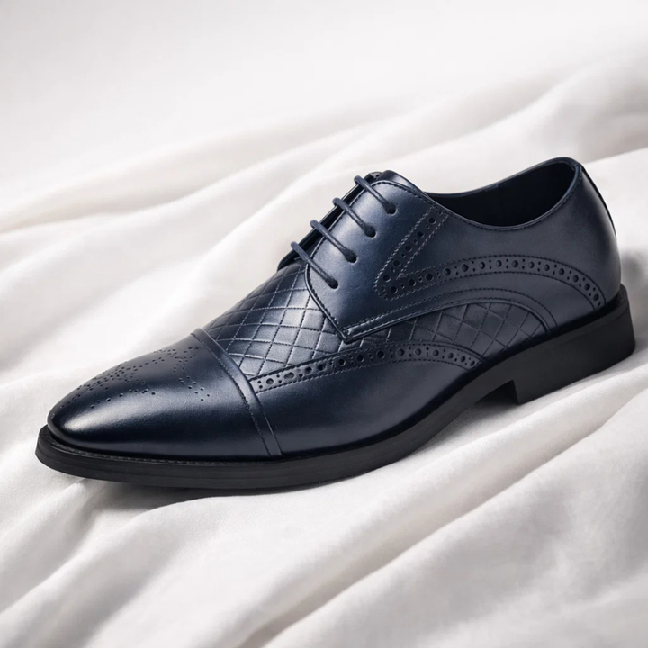 Men's Kensington Brogue Dress Shoes, full view. Classic style elegant oxford footwear for business attire.