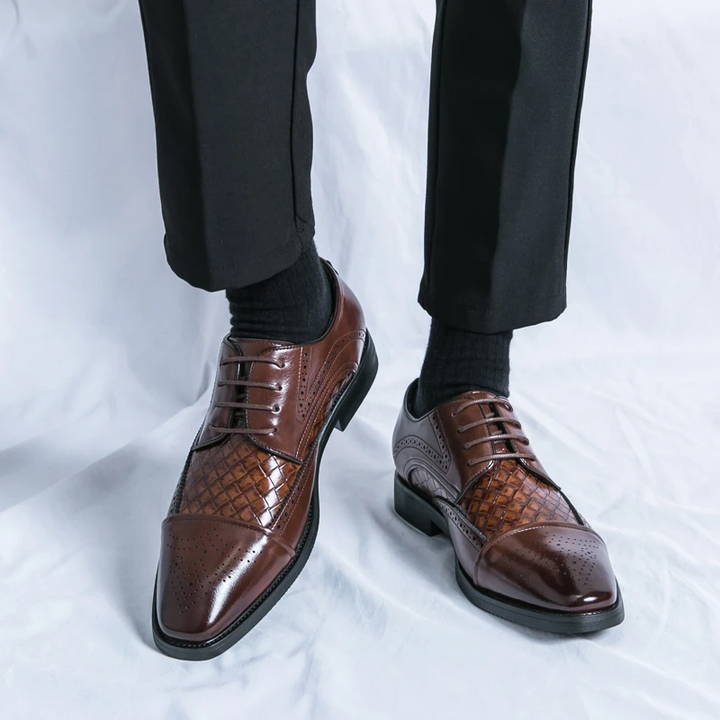 Close-up of the durable sole of men's brogue dress shoes, ensuring comfort and long-lasting formal footwear.