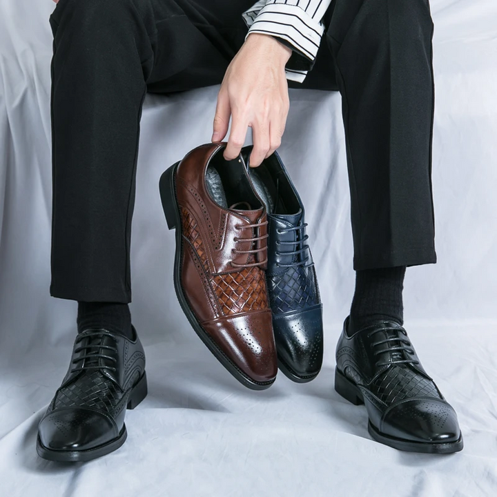 Men's classic oxford brogue dress shoes from above, presenting their formal and timeless design.