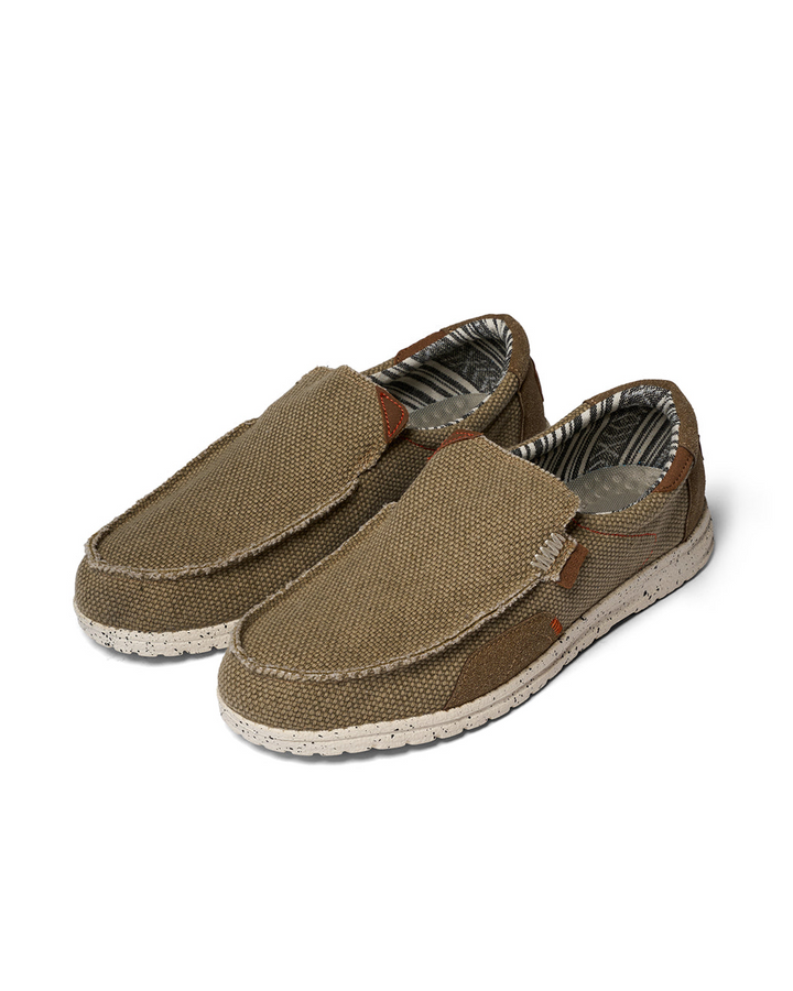 Men's khaki canvas slip-on shoes by Dockstone Comfort. Perfect for casual everyday wear & walking.