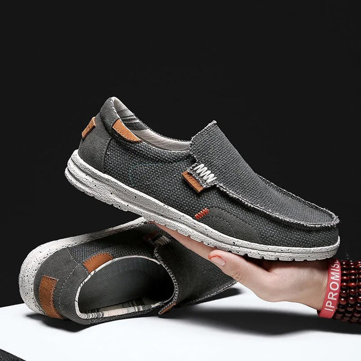 Lightweight men's blue canvas slip-on shoes from Dockstone Comfort. Perfect for summer walking.